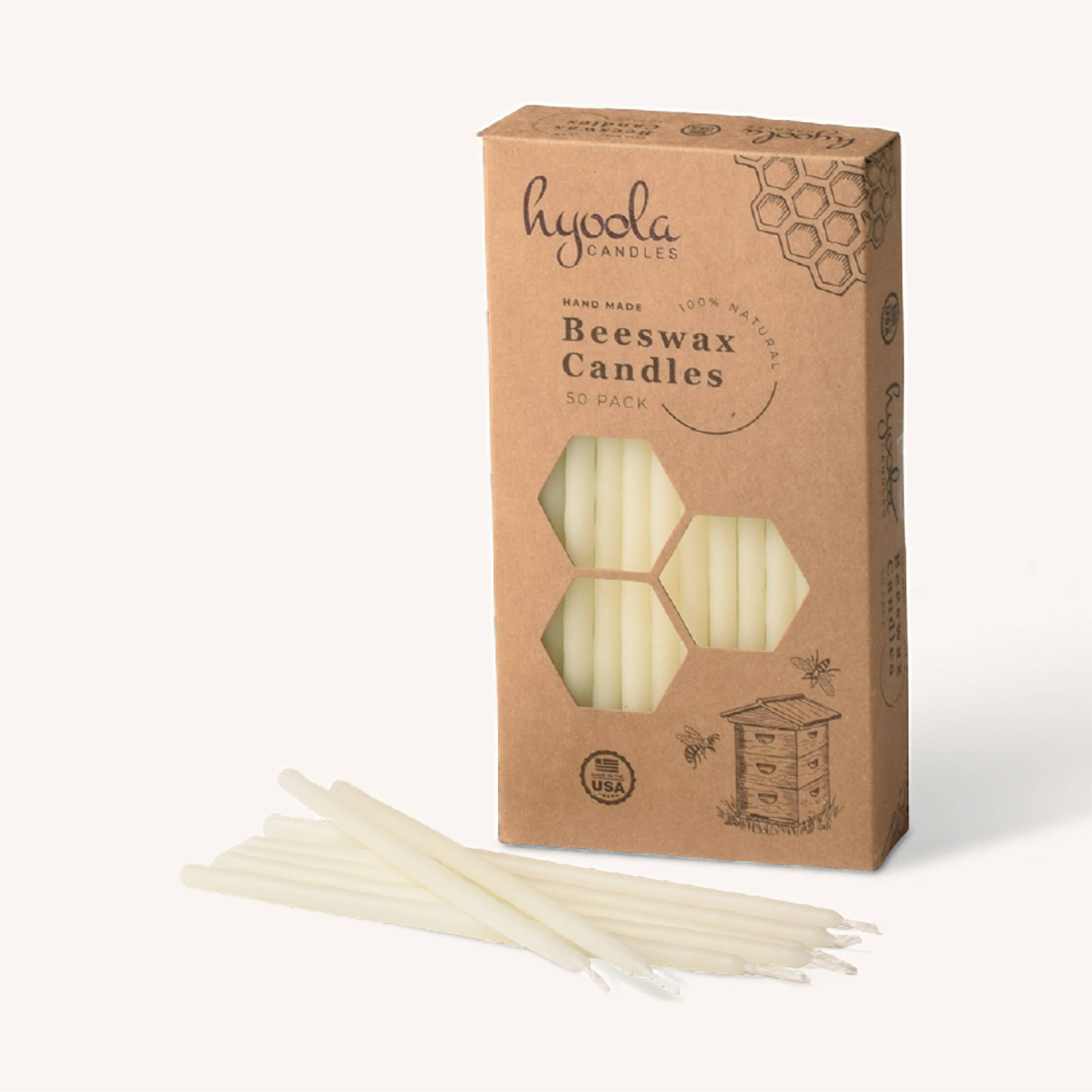 Beeswax Taper Candles | 6" | 30-Min Burn | Handmade in USA | 50-Pack