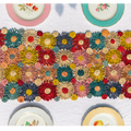 Woven Raffia Flower Table Runner — Multicolor, 56"