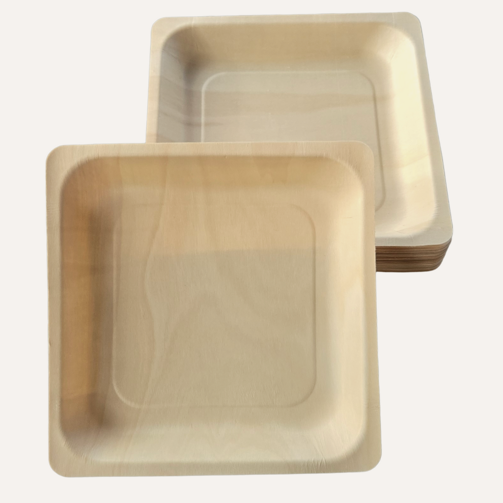 7" Square Wooden Plates | Biodegradable & Compostable | 300-Pack