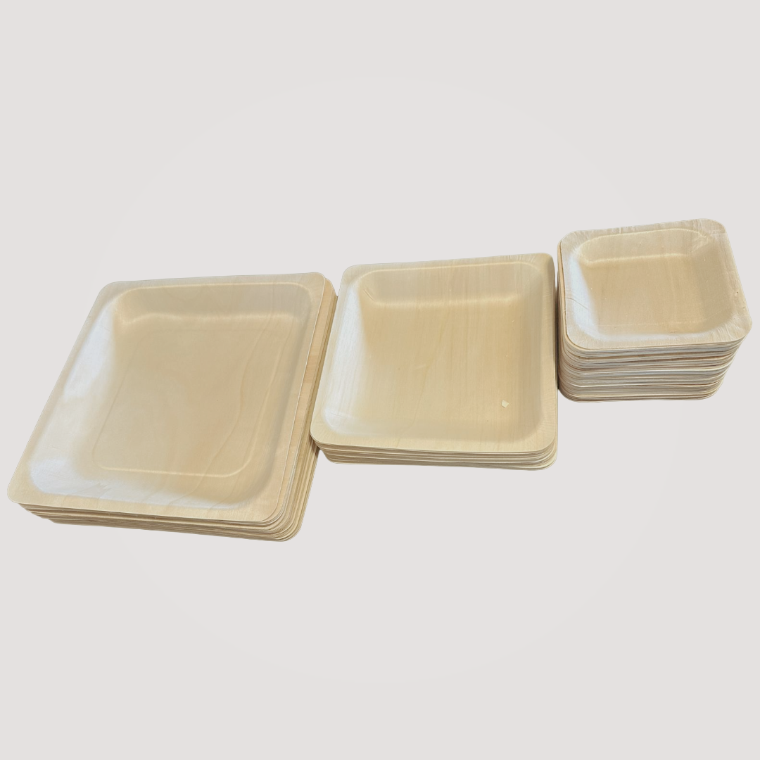 9" Square Wooden Plates | Biodegradable & Compostable | 300-Pack