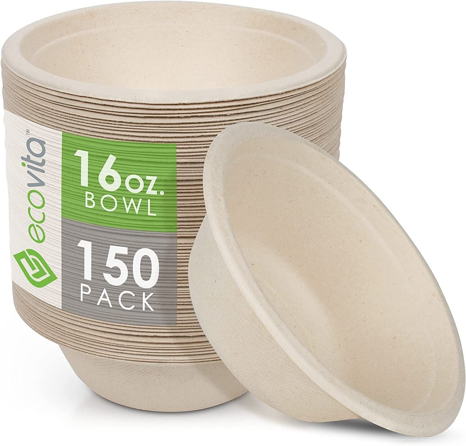 Compostable Bowls | 16oz | Bamboo & Sugarcane Bagasse | BPI Certified | 150-Count