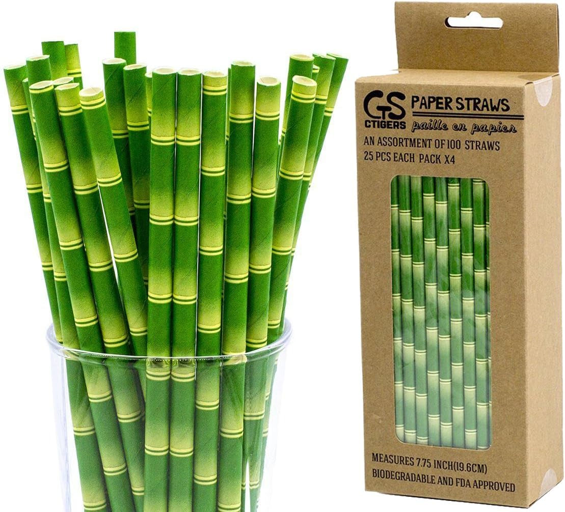 Bamboo Print Biodegradable Paper Straws — Box of 100