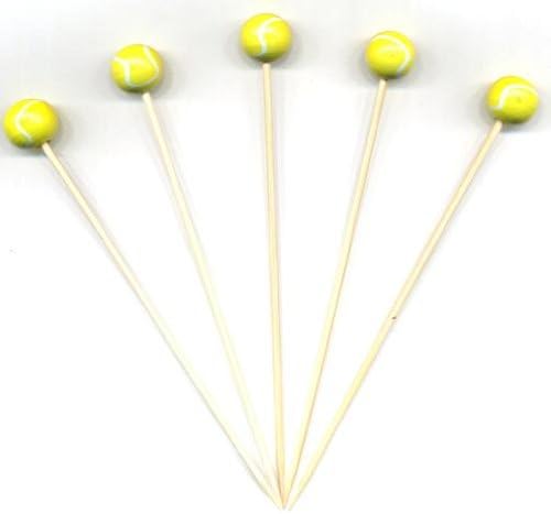 Tennis Ball Bamboo Cocktail Picks — 4.75", 100 or 1000 Count