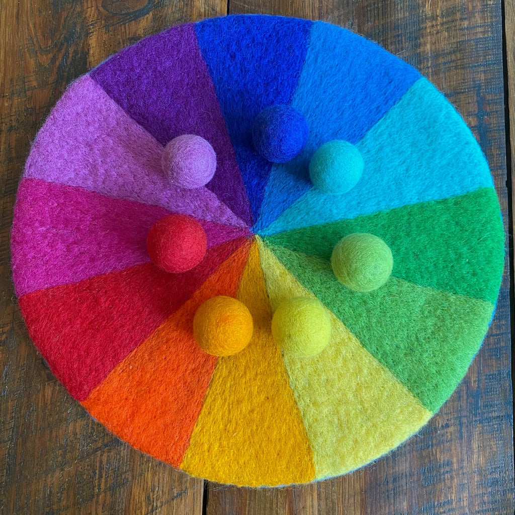 Rainbow Felt Play Mat — 15" Handmade Wool, 12 Colors