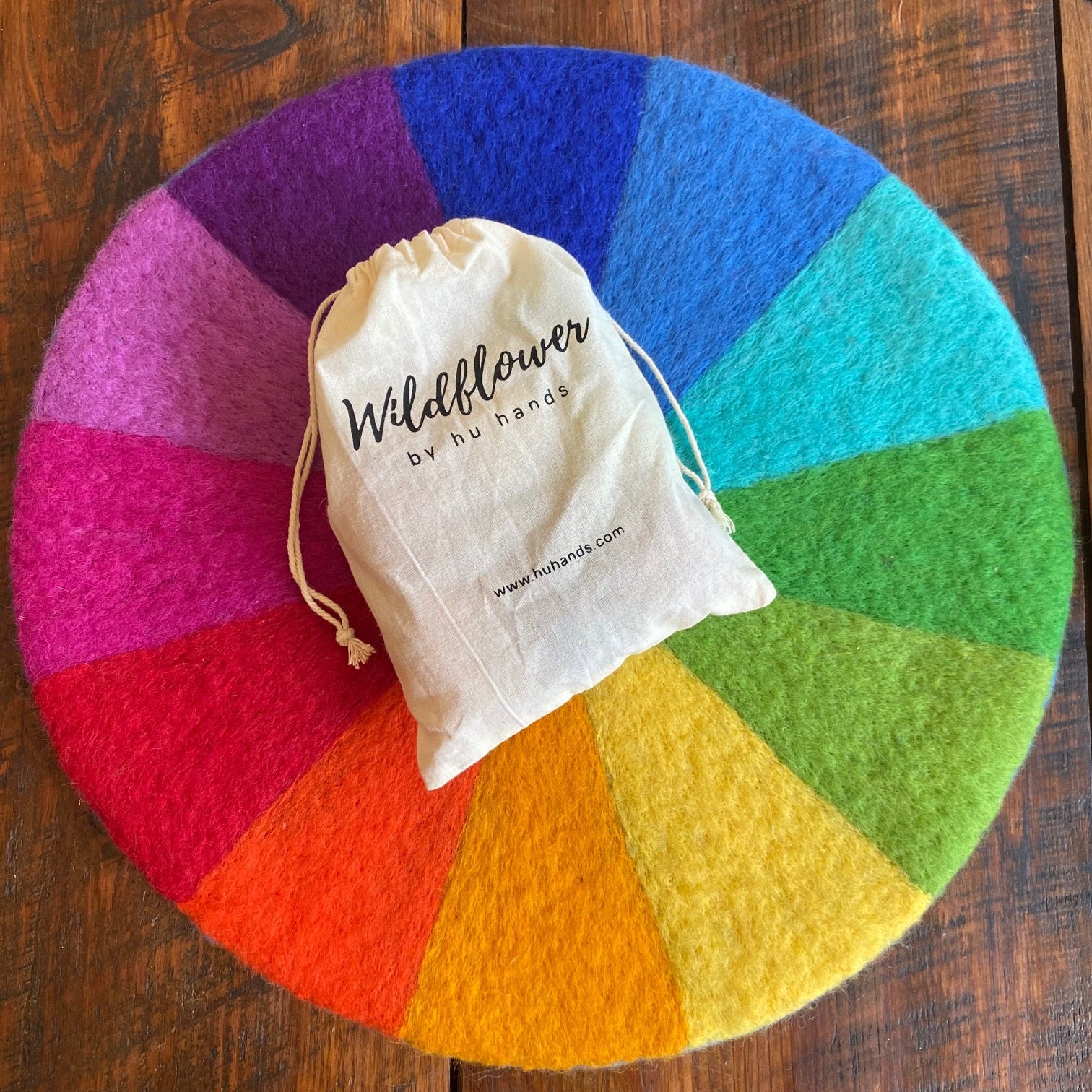 Rainbow Felt Play Mat — 15" Handmade Wool, 12 Colors