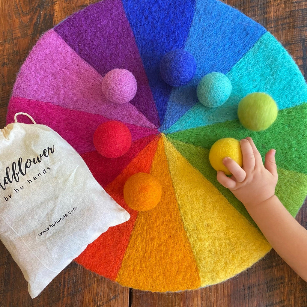 Rainbow Felt Play Mat — 15" Handmade Wool, 12 Colors