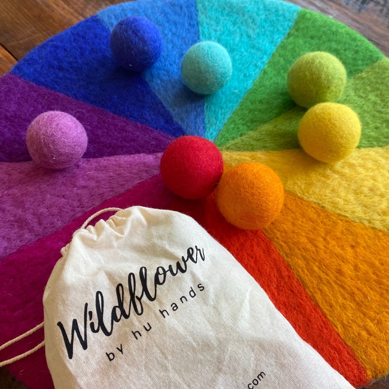 Rainbow Felt Play Mat — 15" Handmade Wool, 12 Colors