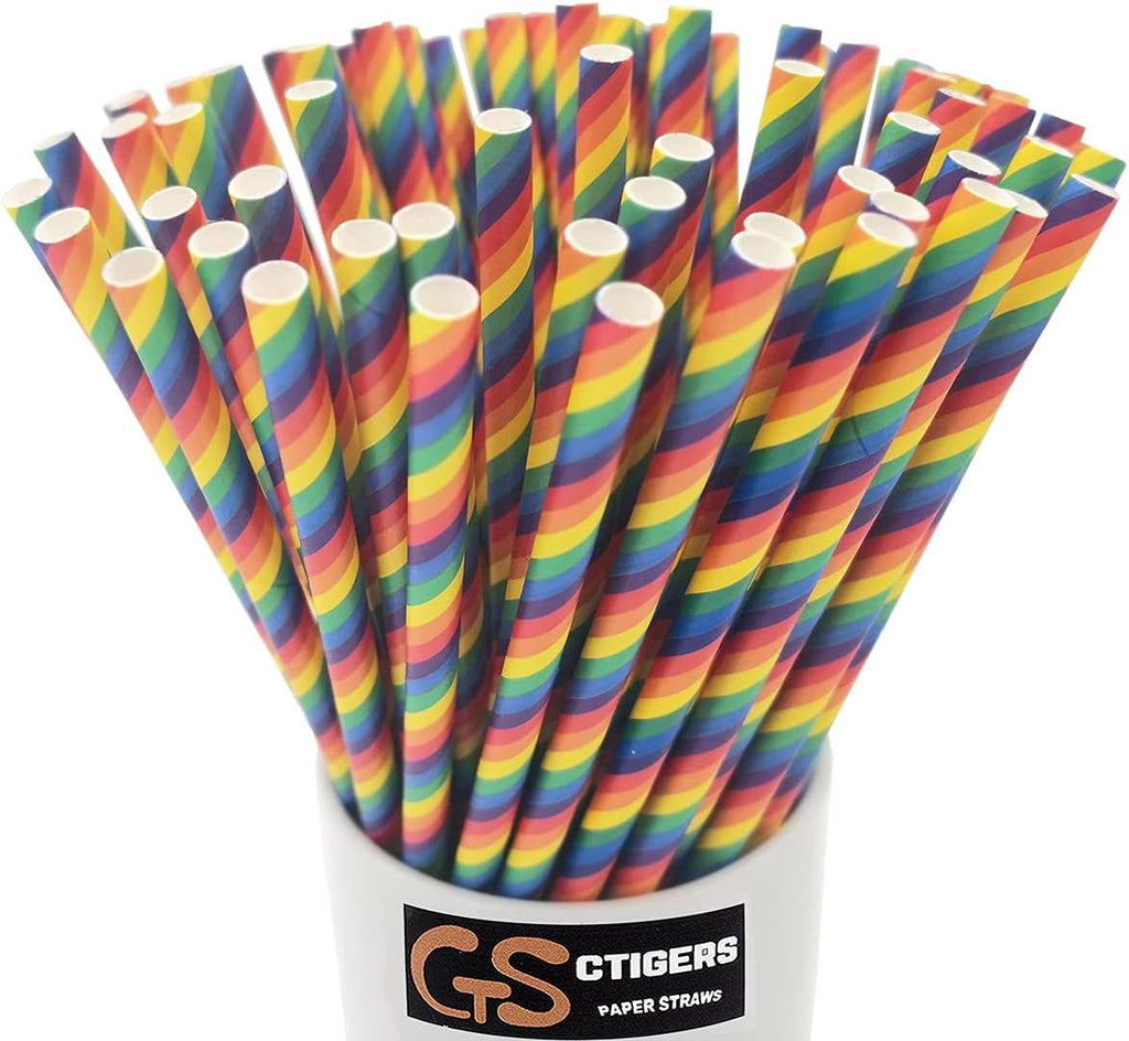Rainbow Biodegradable Paper Straws — Box of 100