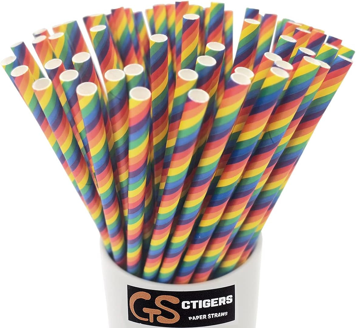 Rainbow Biodegradable Paper Straws — Box of 100