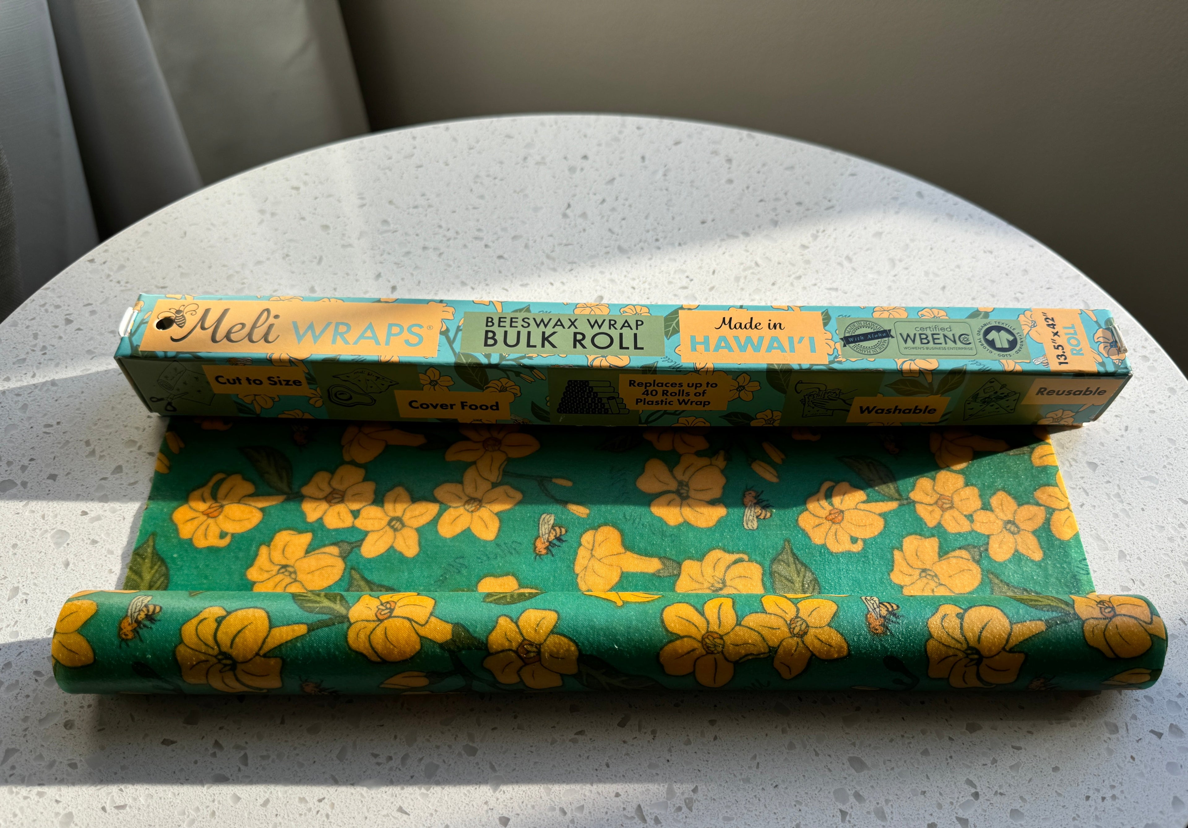 Beeswax Gift Wrap Roll | Reusable Food Wrap Too | Hawaiian Floral & Bee Design