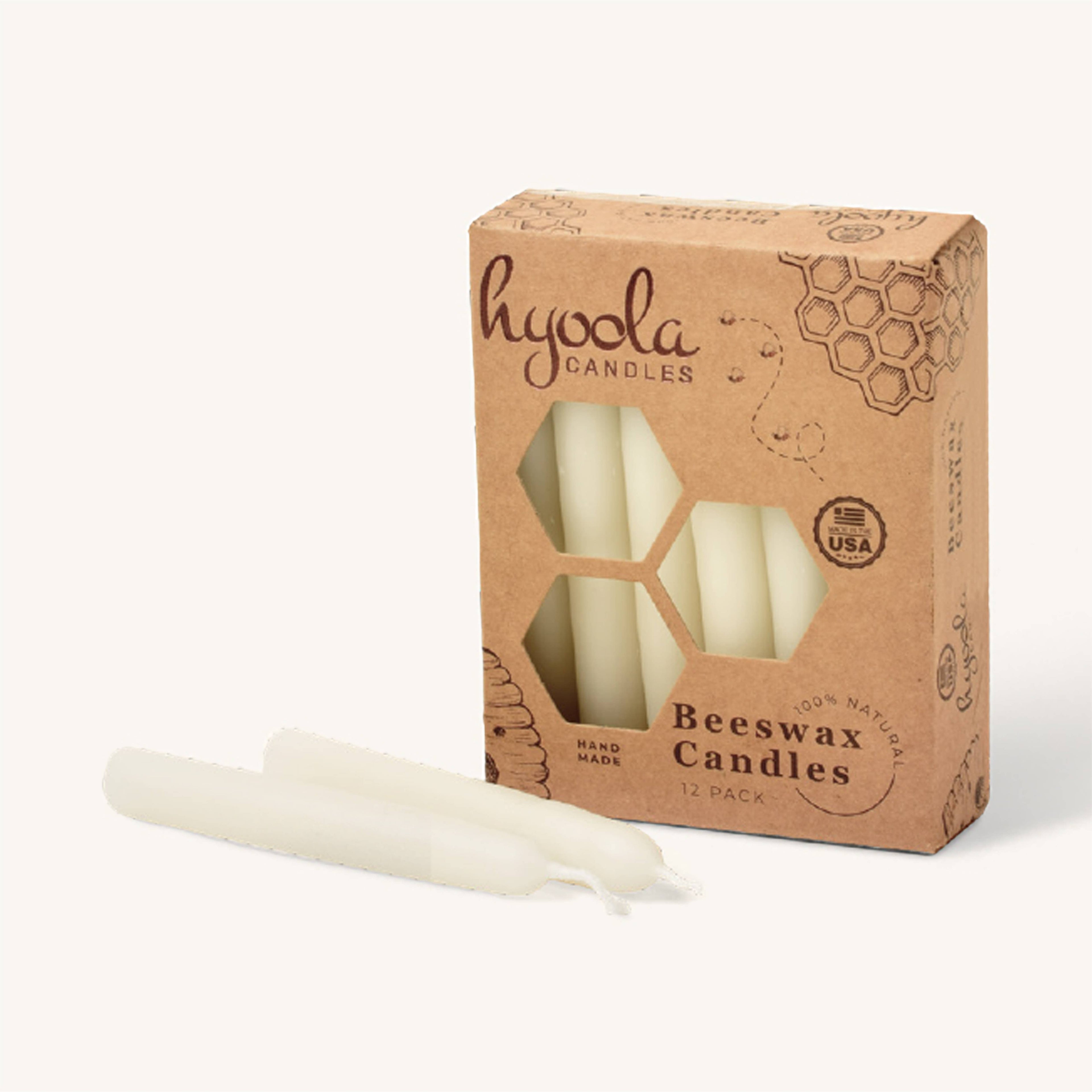 White Beeswax Taper Candles | Small | 100% Natural | Handmade in USA | 12-Pack