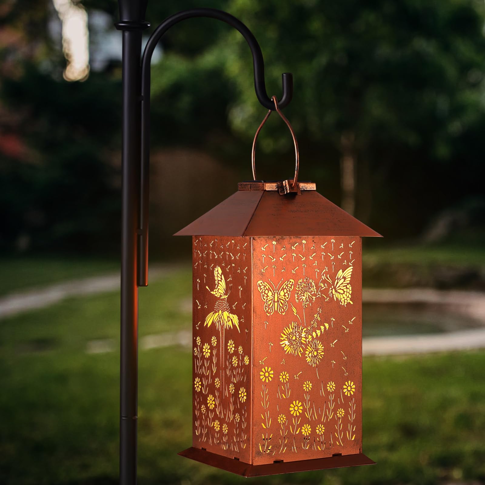 Butterfly Solar Lantern — Outdoor Waterproof LED, Copper Metal