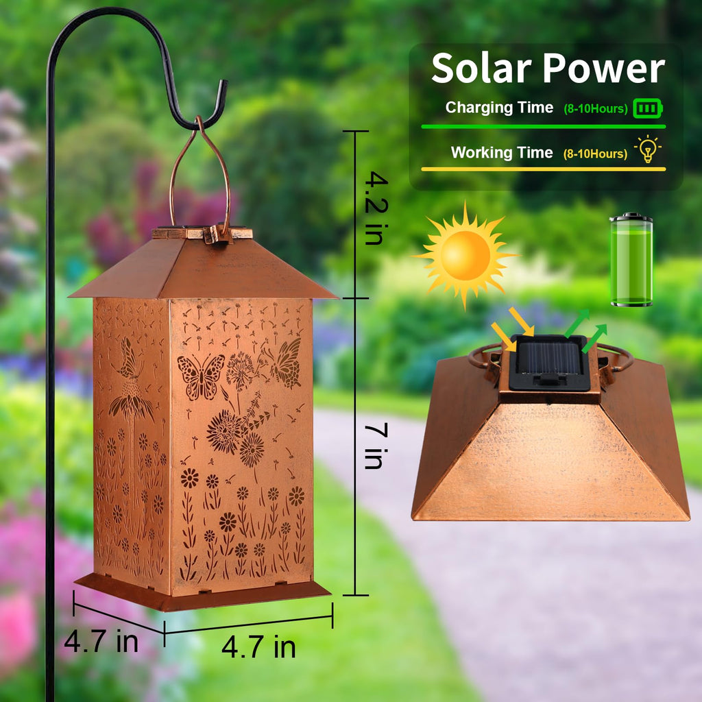 Butterfly Solar Lantern — Outdoor Waterproof LED, Copper Metal