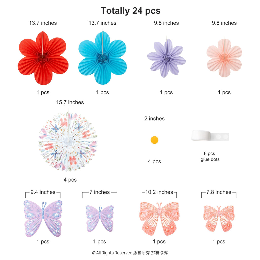 Floral & Butterfly Party Decorations — Pastel Paper, 12-Piece Set
