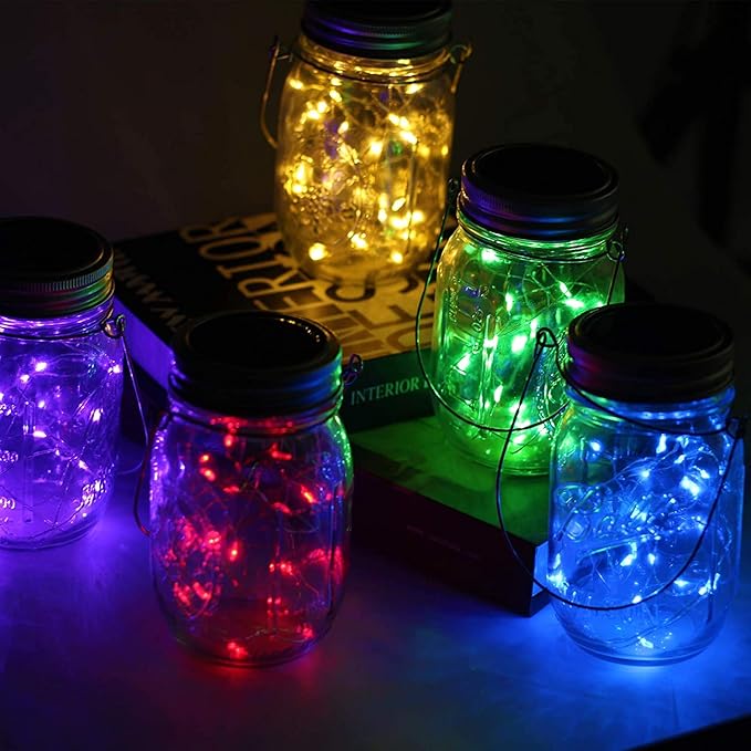 Mason Jar Solar Firefly Lights | 10-Pack | 5 Colors | Solar Powered