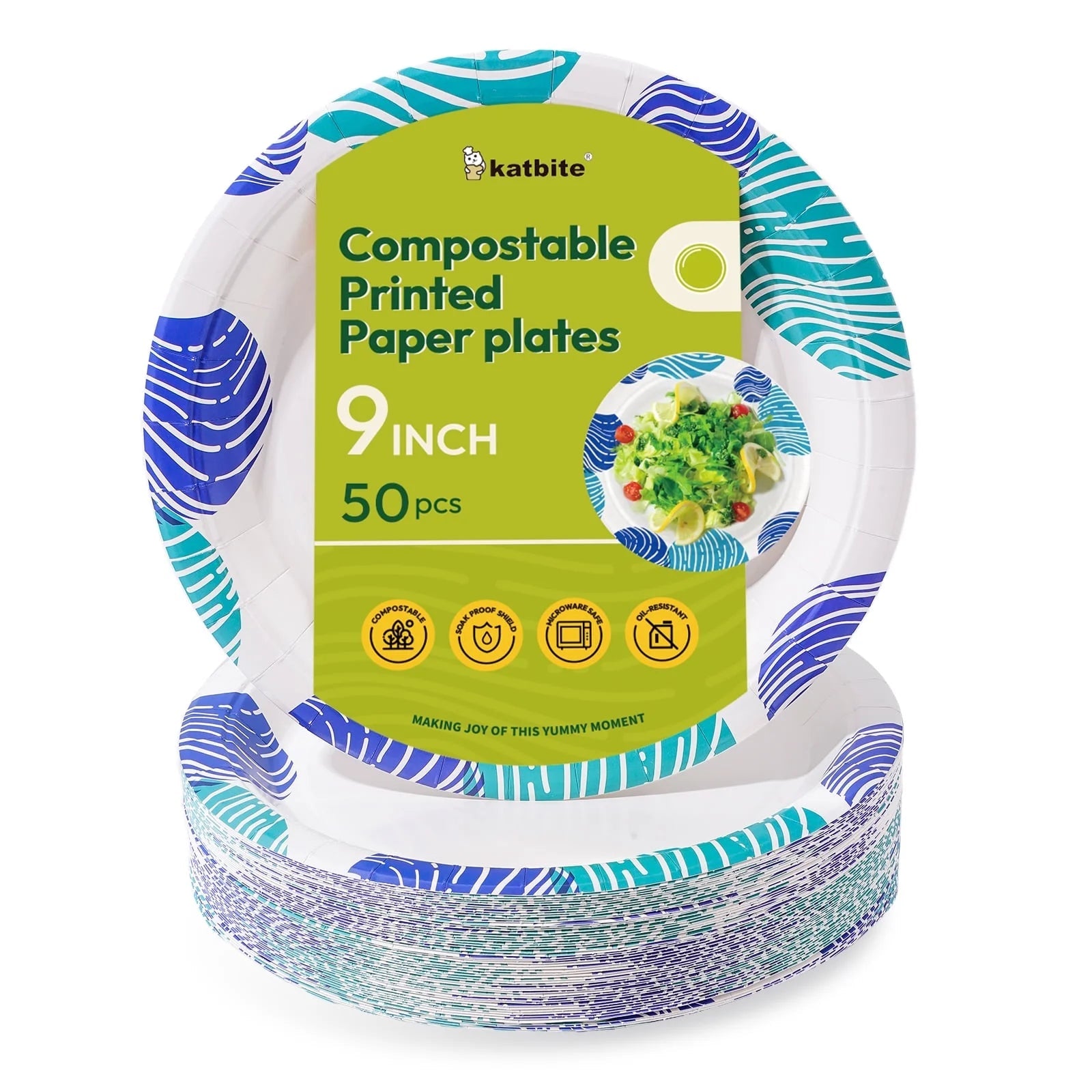 Biodegradable Compostable Paper Plates, 9" — 50 Pack