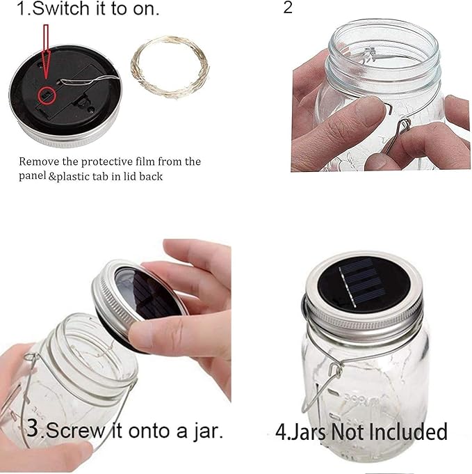 Mason Jar Solar Firefly Lights | 10-Pack | 5 Colors | Solar Powered