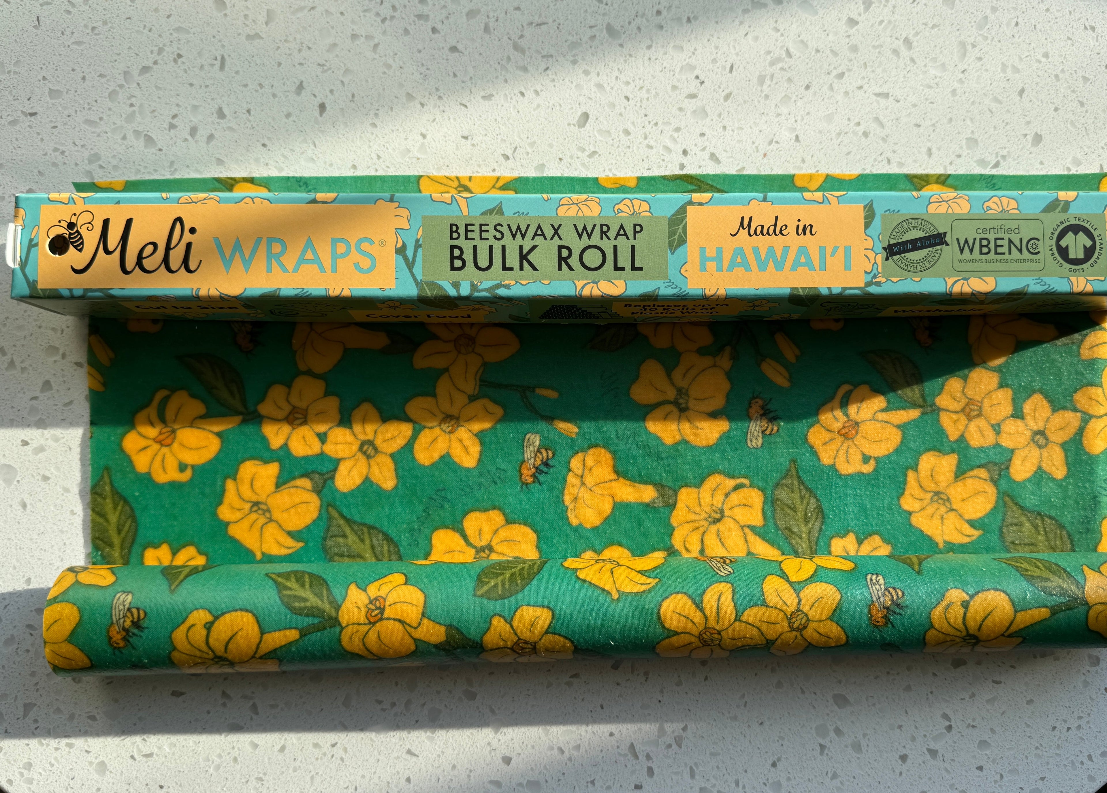 Beeswax Gift Wrap Roll | Reusable Food Wrap Too | Hawaiian Floral & Bee Design