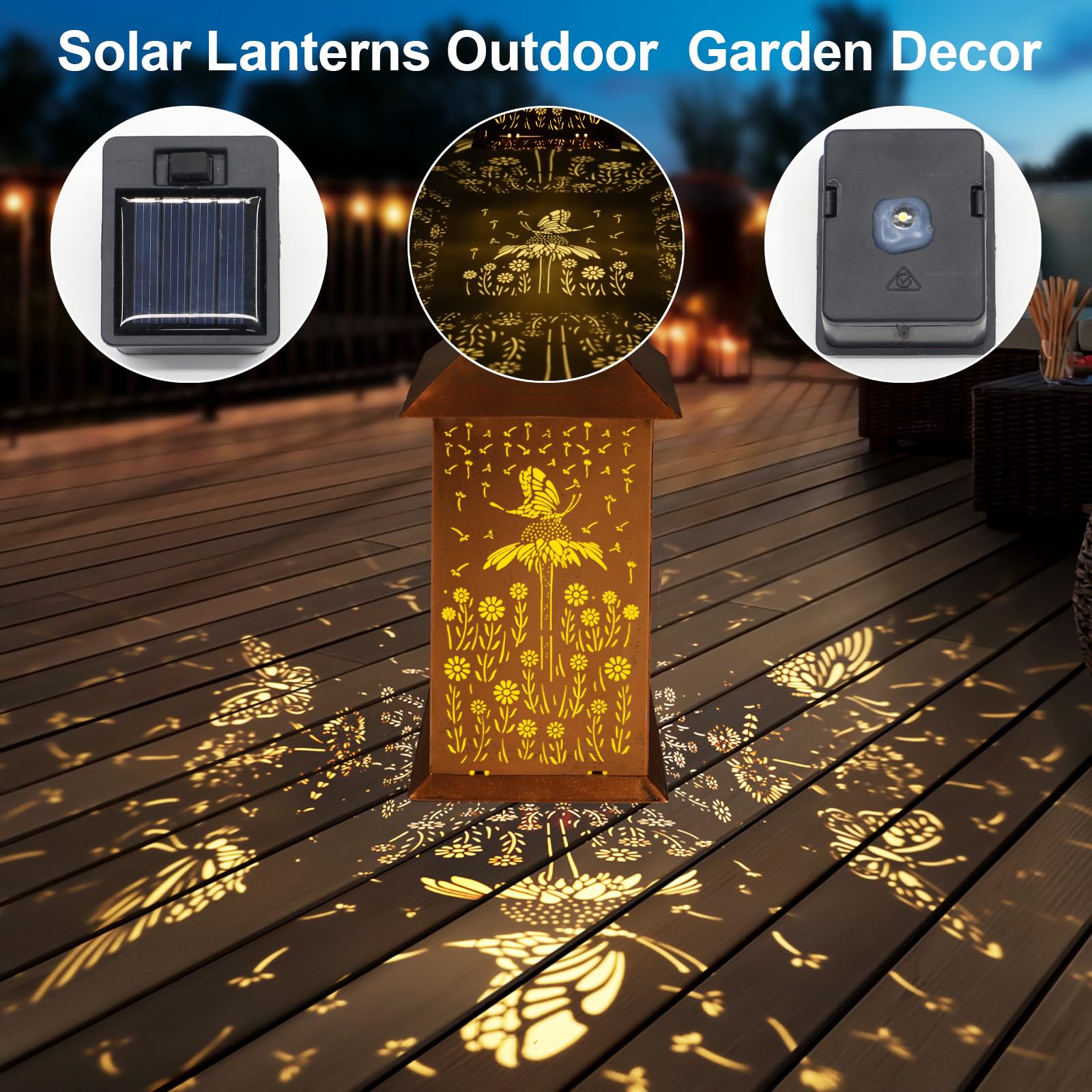 Butterfly Solar Lantern — Outdoor Waterproof LED, Copper Metal