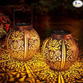 Moroccan Solar Lanterns | 2-Pack | Bronze Metal | Hanging or Tabletop