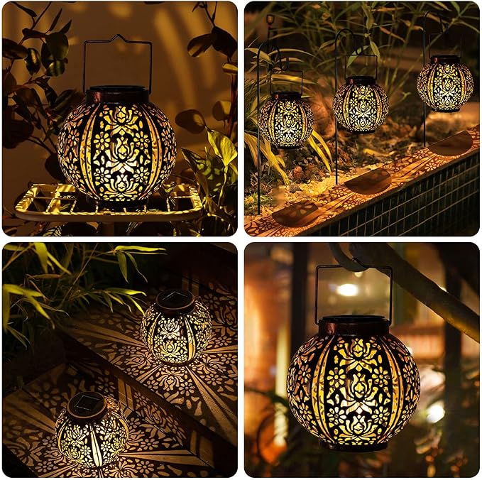 Moroccan Solar Lanterns | 2-Pack | Bronze Metal | Hanging or Tabletop