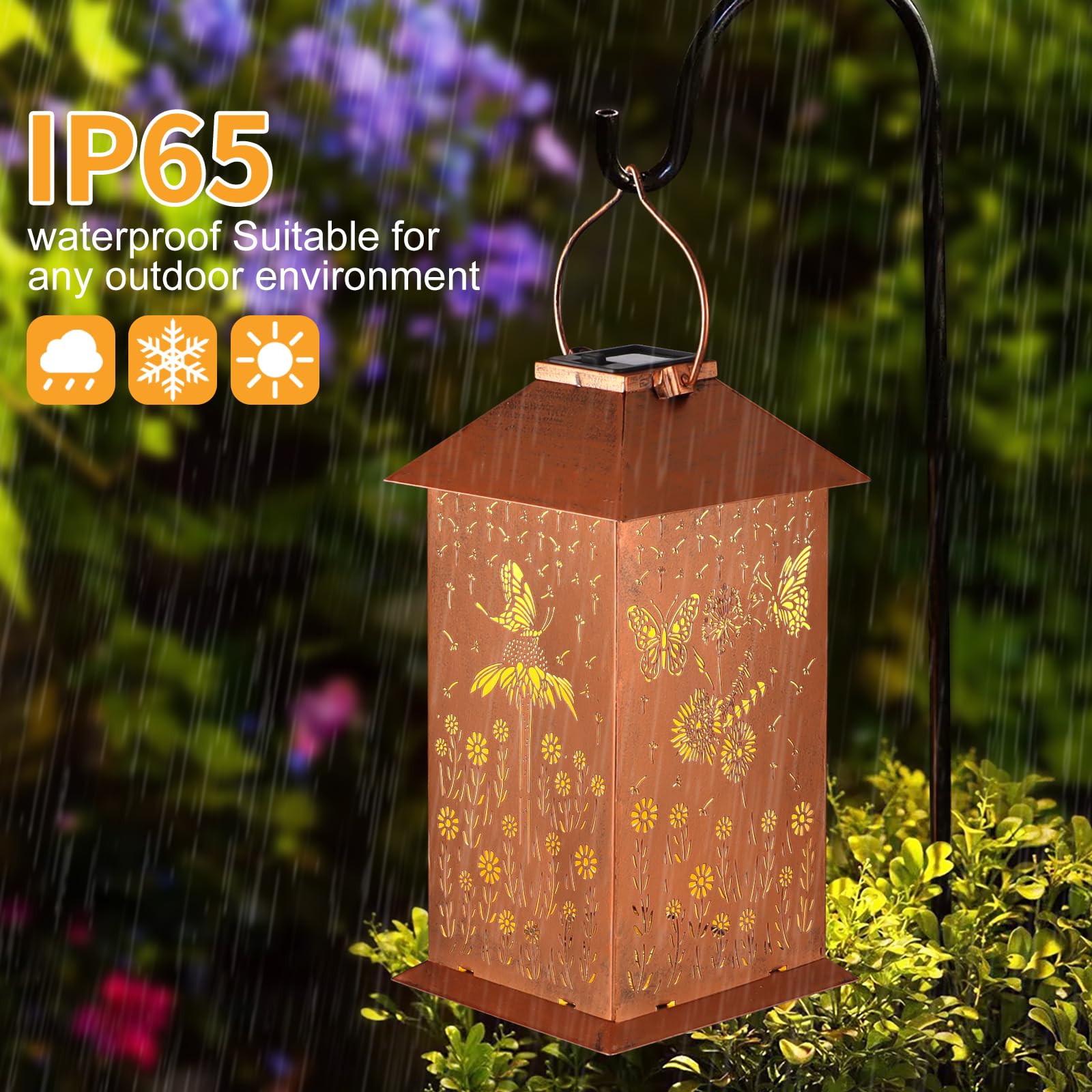 Butterfly Solar Lantern — Outdoor Waterproof LED, Copper Metal