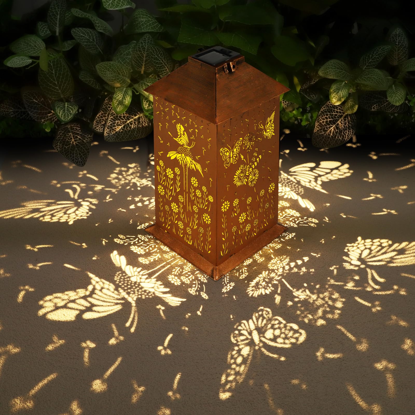 Butterfly Solar Lantern — Outdoor Waterproof LED, Copper Metal