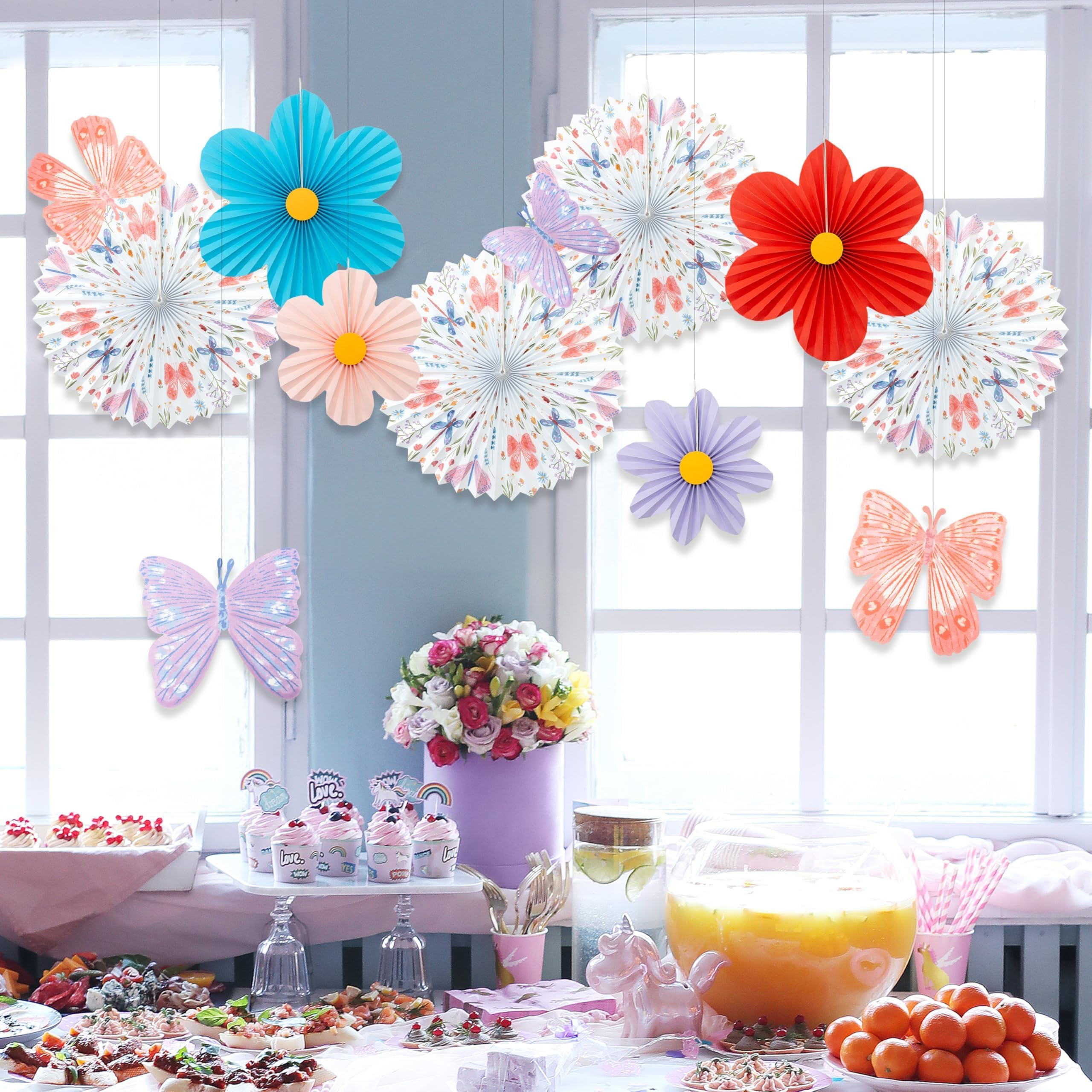 Floral & Butterfly Party Decorations — Pastel Paper, 12-Piece Set