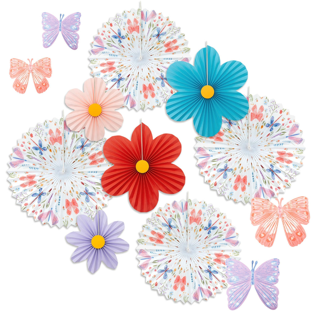 Floral & Butterfly Party Decorations — Pastel Paper, 12-Piece Set