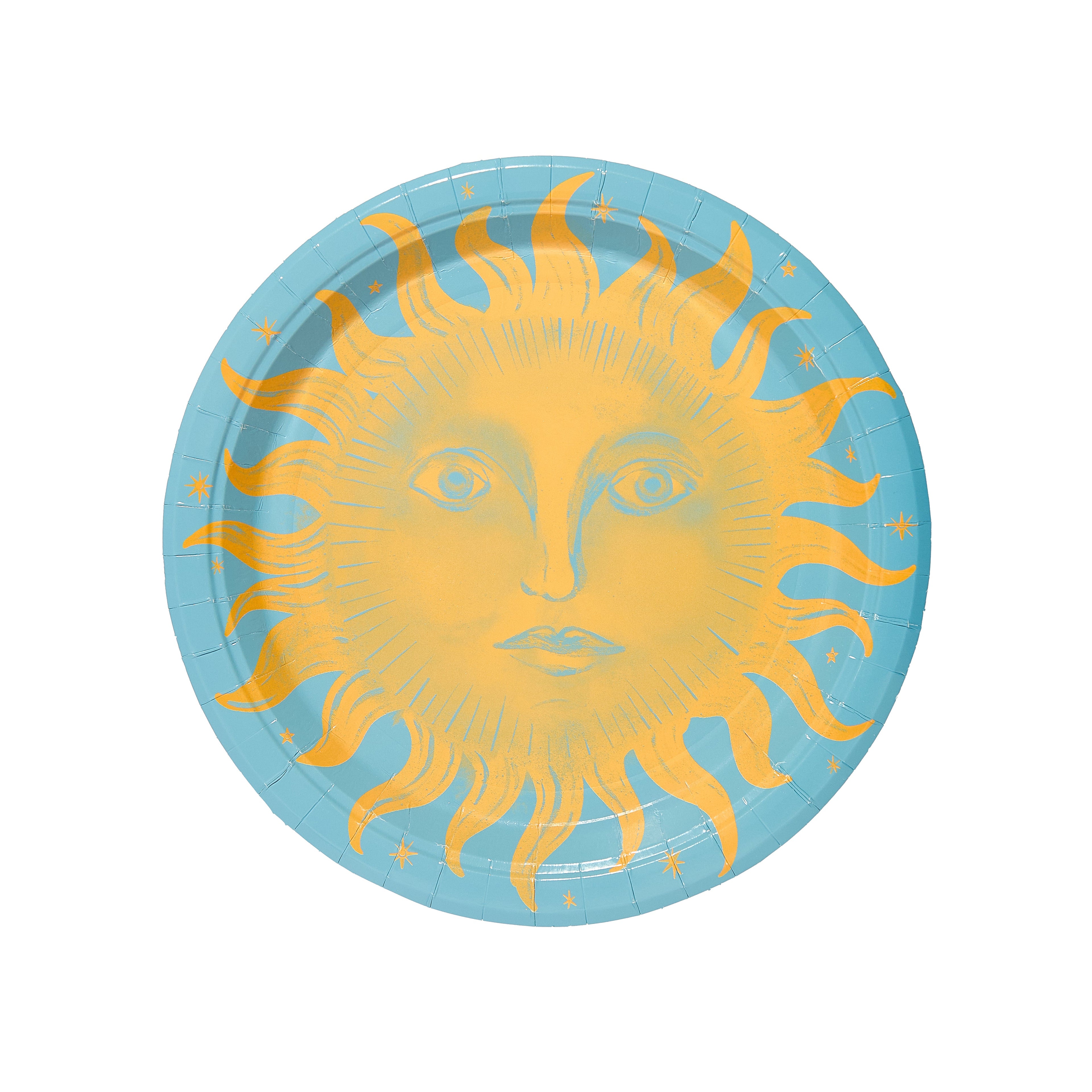 Celestial Sunshine Dessert Paper Plates — Gold & Dutch Blue, 8-Pack