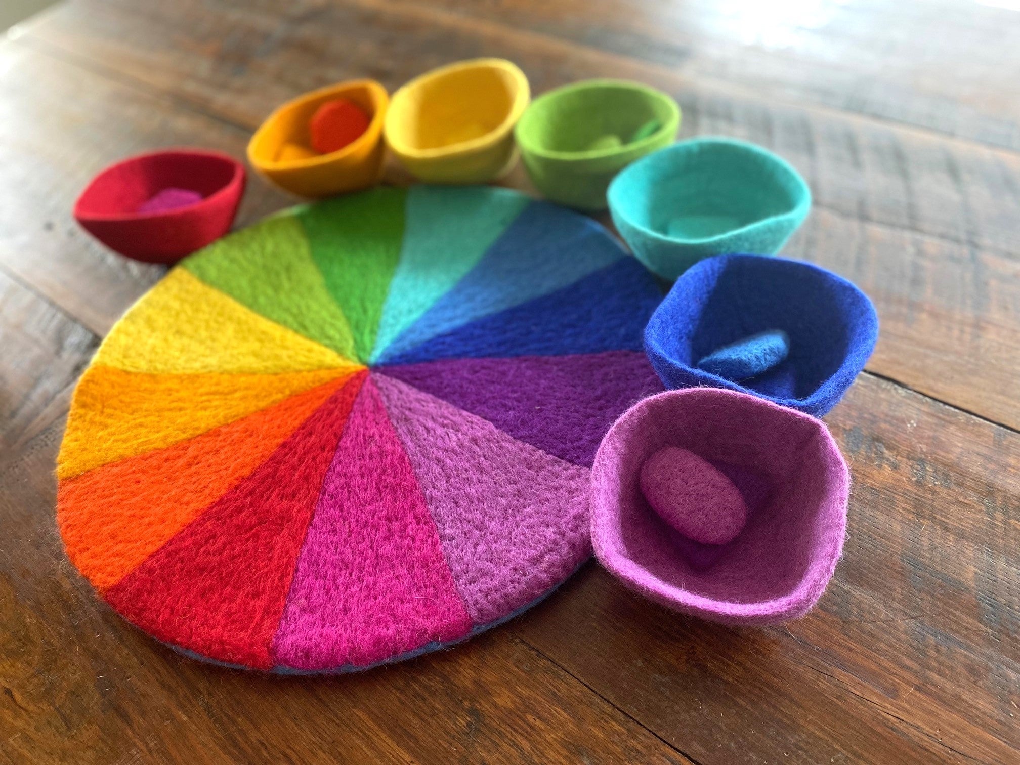 Rainbow Sorting Play Set — Felt Mat, Balls, Shapes & Bowls