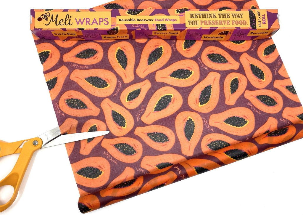 Beeswax Gift Wrap Roll | Reusable as Food Wrap | Purple Papaya Design