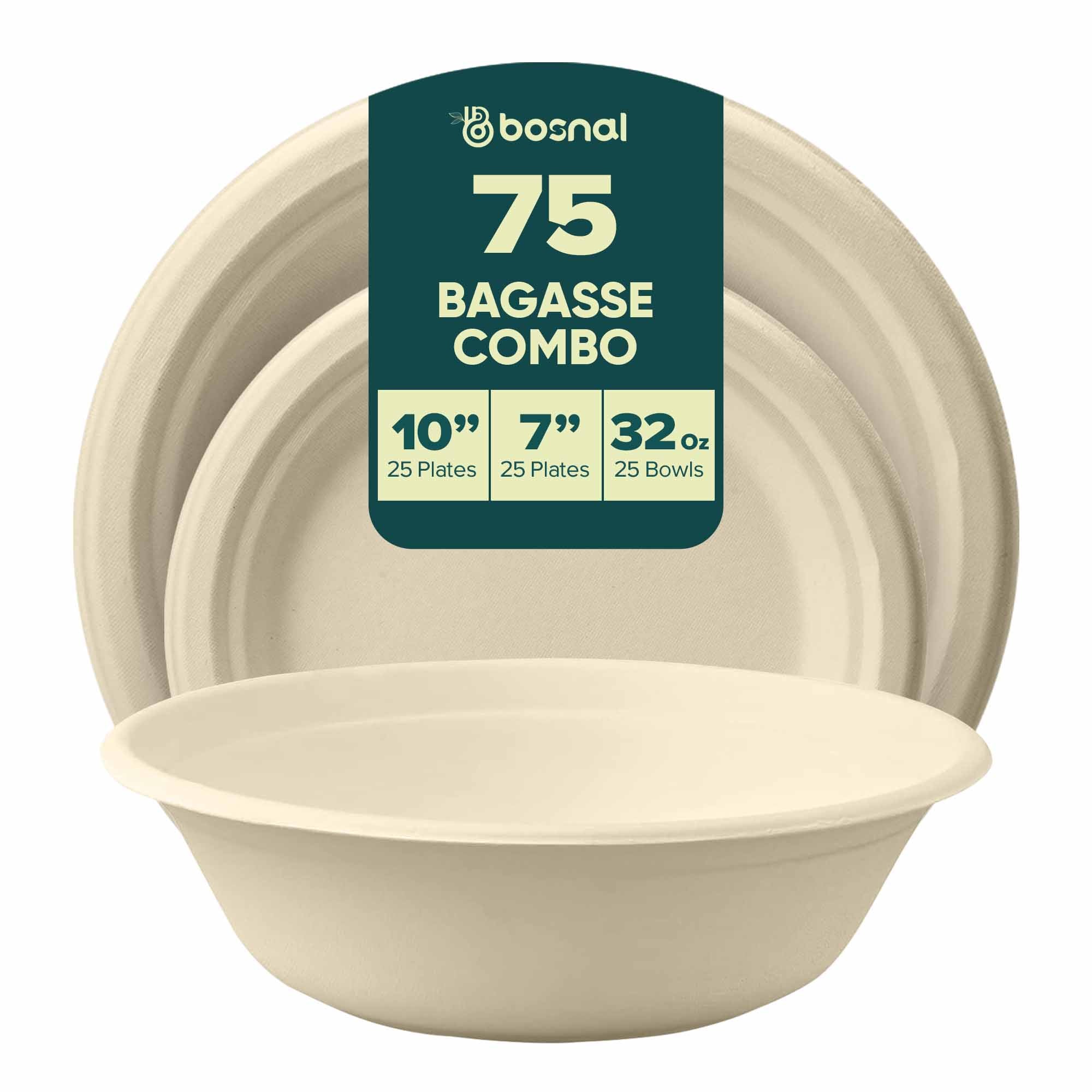 Compostable Sugarcane Dinnerware Set | 75-Piece | Plates & Bowls