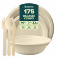 Compostable Sugarcane Dinnerware Set | 175-Piece | Plates, Bowls & Cutlery