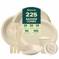 Compostable Sugarcane Dinnerware Set | 225-Piece | Plates, 16oz Bowls, Cups & Cutlery