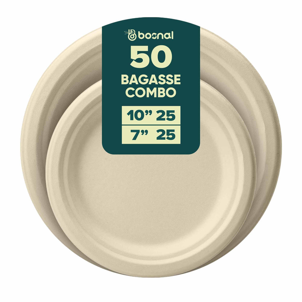 Compostable Sugarcane Plates — 10" & 7" Round Set | Bagasse