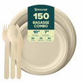 Compostable Sugarcane Dinnerware Set | 150-Piece | 10" & 7" Plates & Cutlery