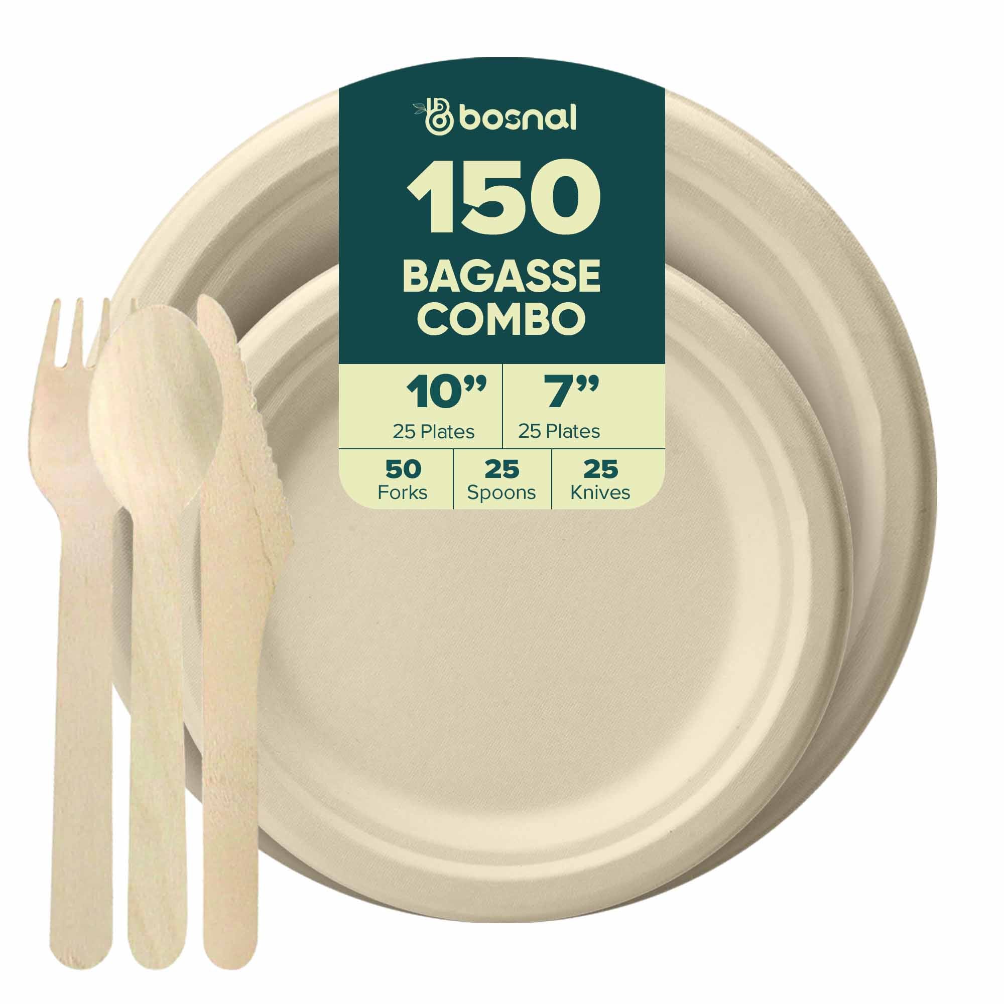 Compostable Sugarcane Dinnerware Set | 150-Piece | 10" & 7" Plates & Cutlery