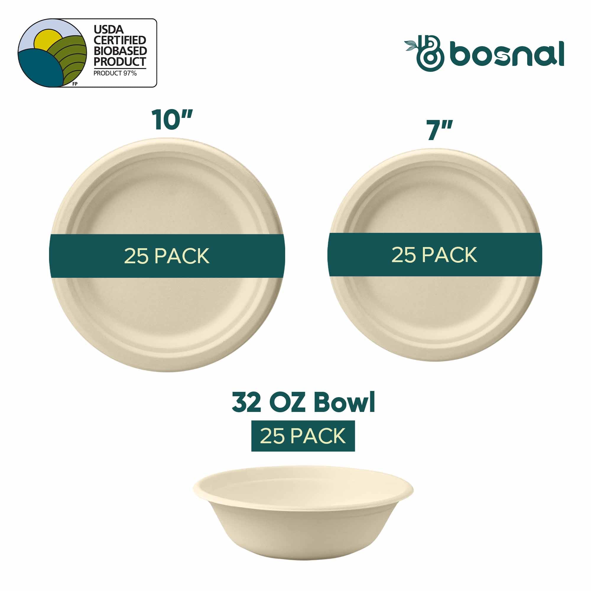 Compostable Sugarcane Dinnerware Set | 75-Piece | Plates & Bowls