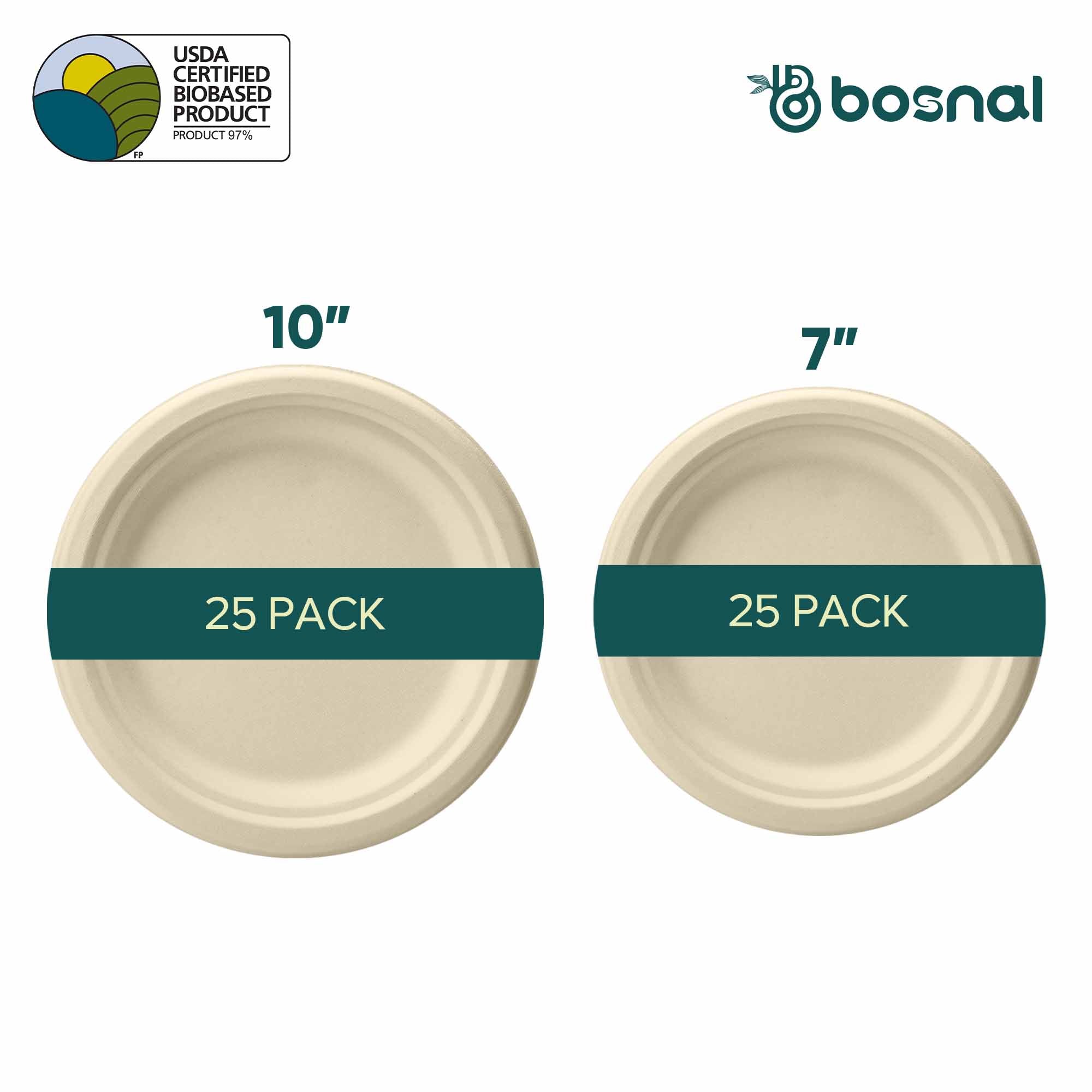 Compostable Sugarcane Plates — 10" & 7" Round Set | Bagasse