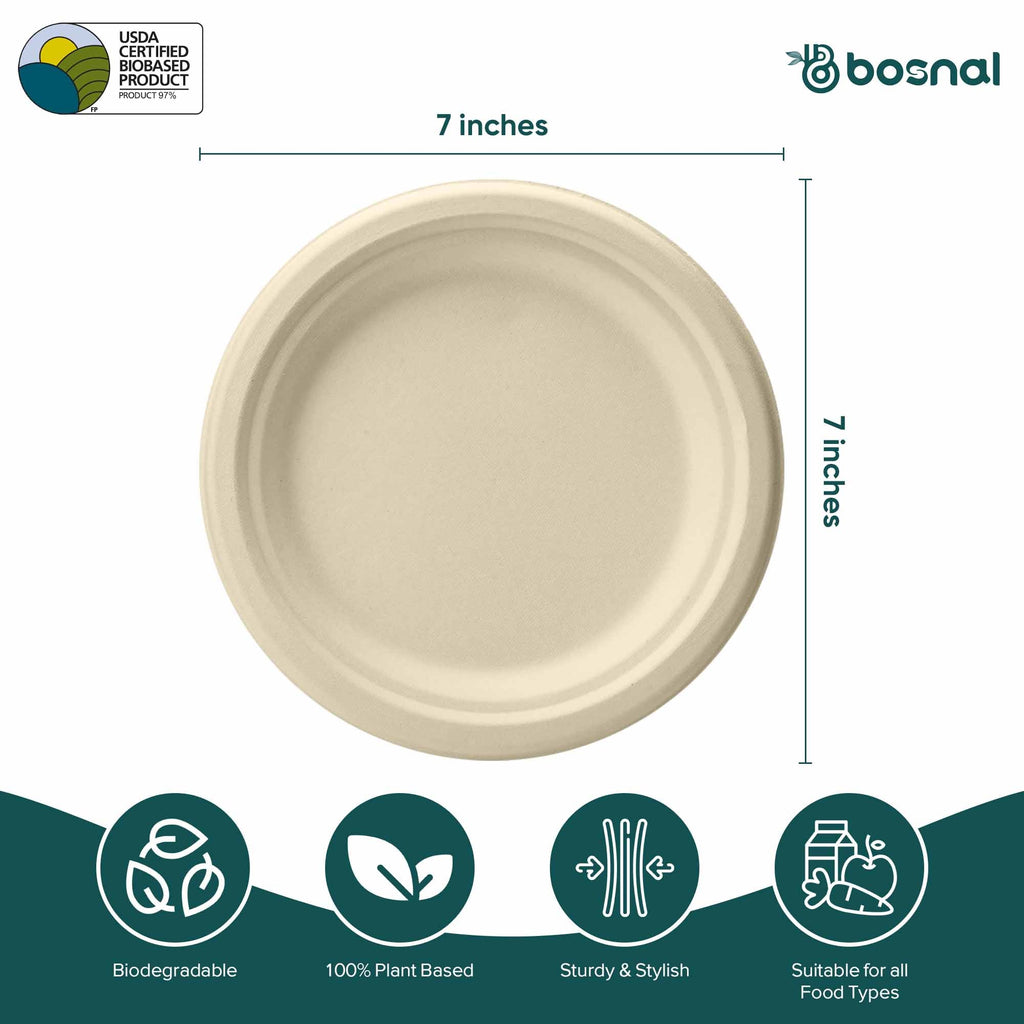 Compostable Sugarcane Plates — 7", 500-Piece Case