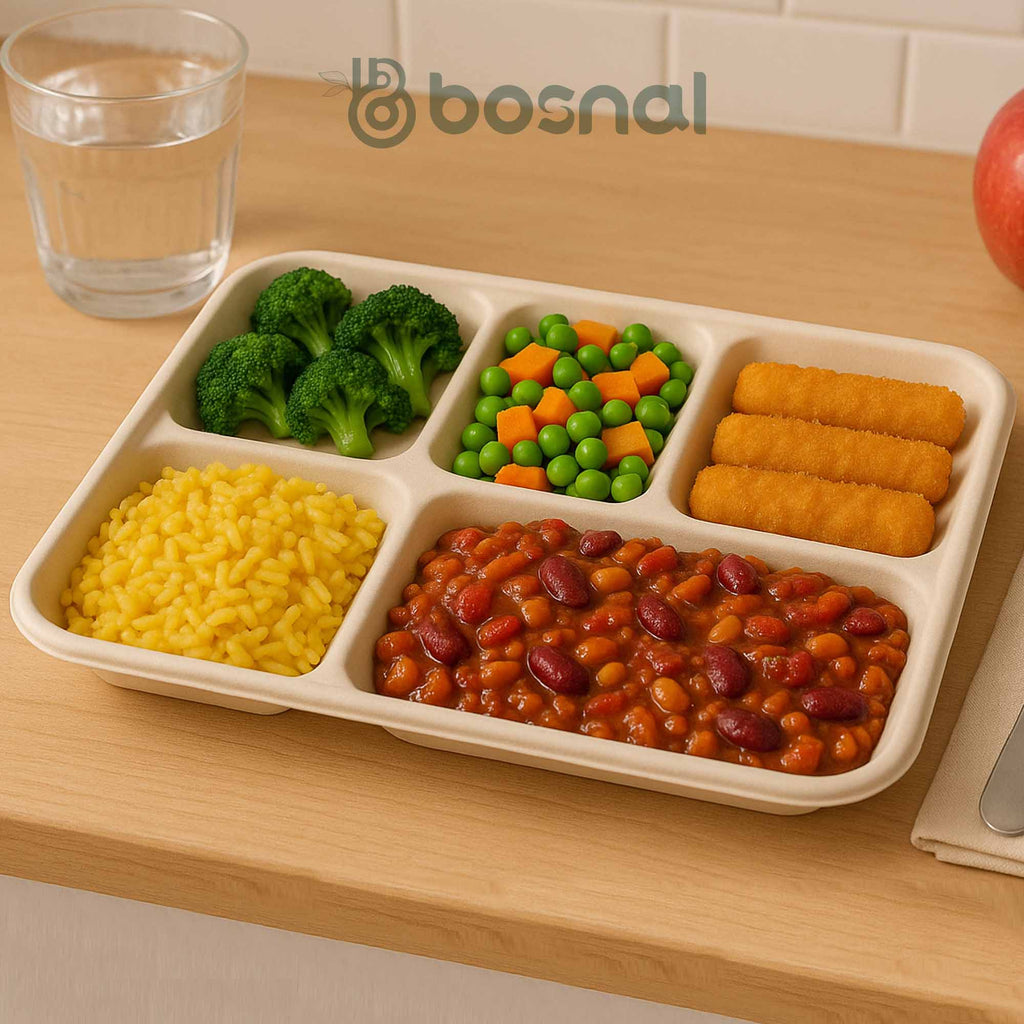 Compostable Sugarcane Food Trays – 5-Compartment | Case of 400