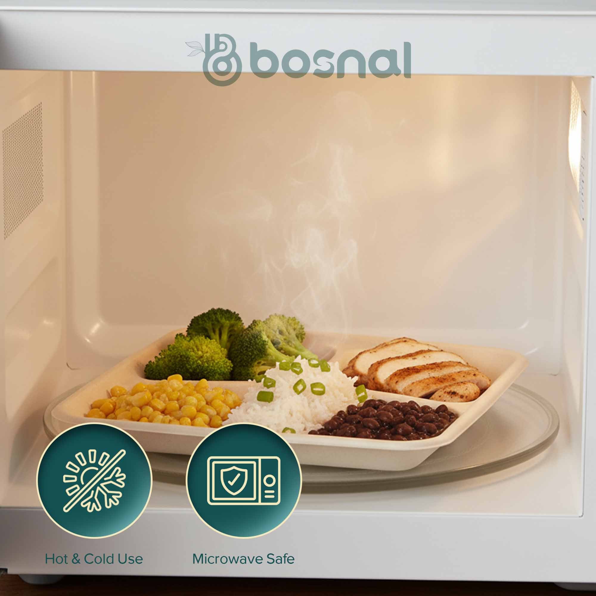 Compostable Sugarcane Food Trays — 10", 5-Compartment Rectangle