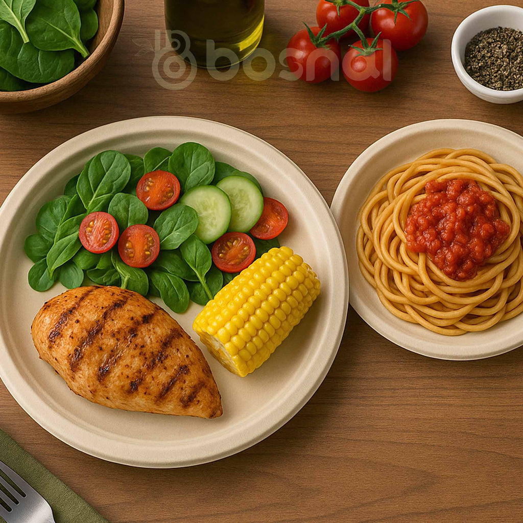 Compostable Sugarcane Plates — 10" & 7" Round Set | Bagasse