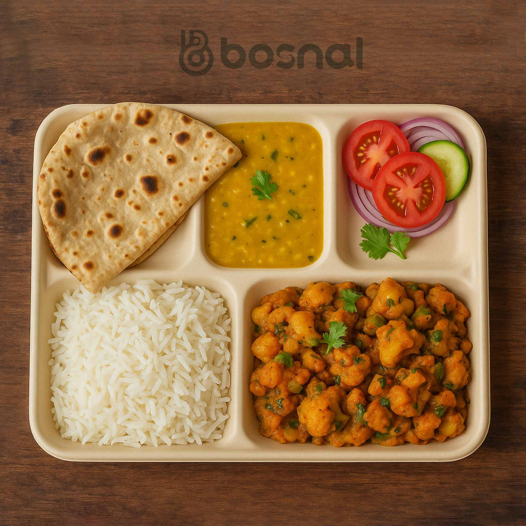 Compostable Sugarcane Food Trays — 10", 5-Compartment Rectangle