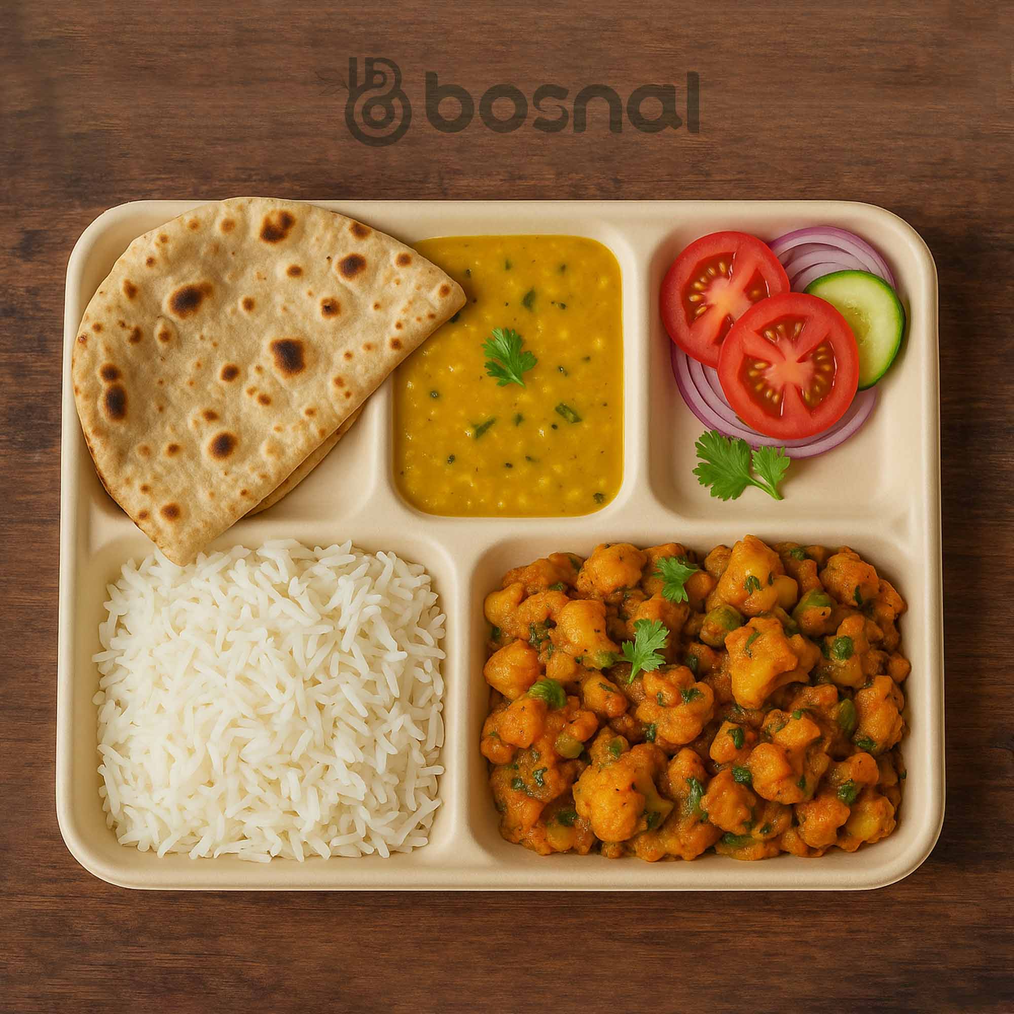 Compostable Sugarcane Food Trays — 10", 5-Compartment Rectangle