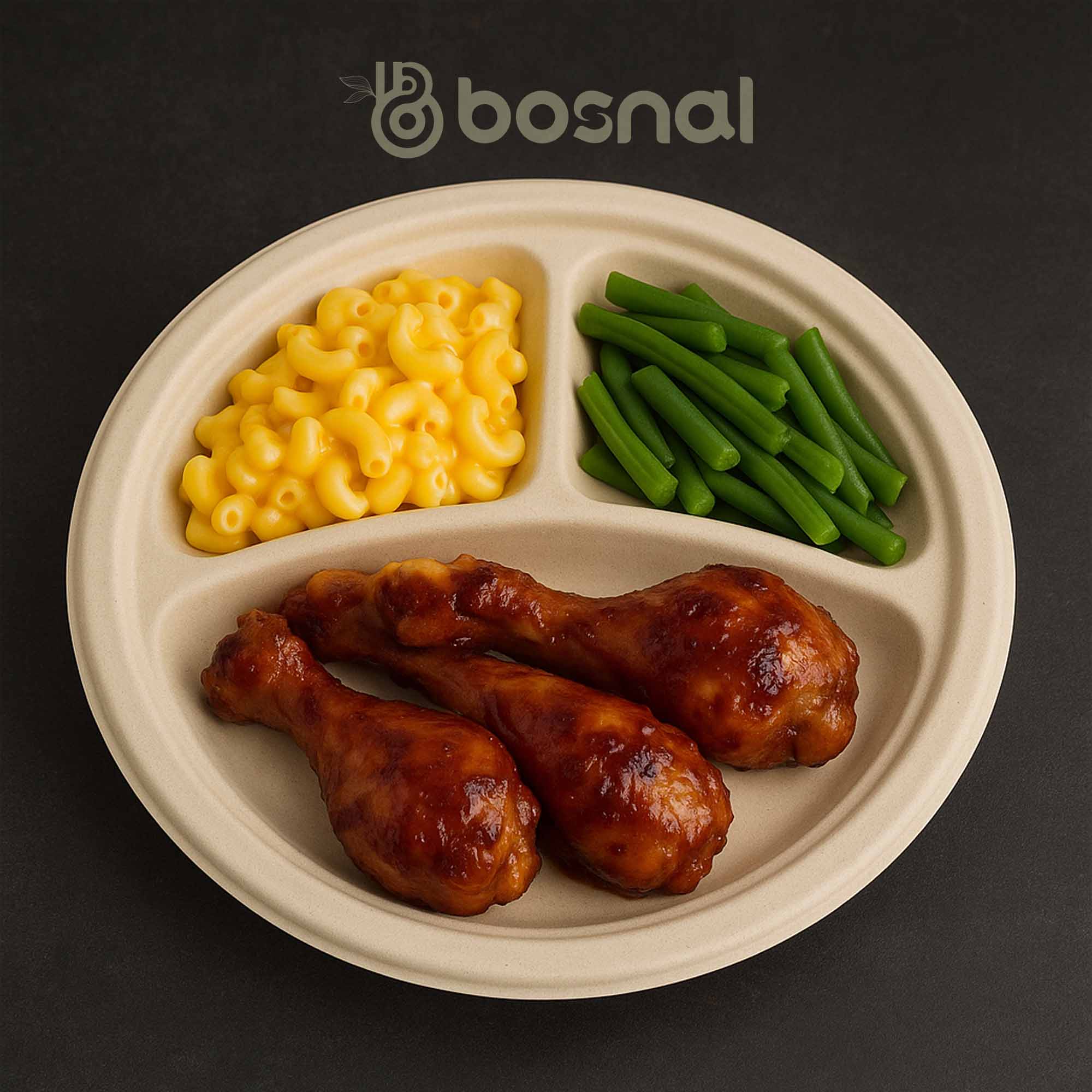 Compostable Sugarcane Plates — 10", 3-Compartment, Round | Bagasse