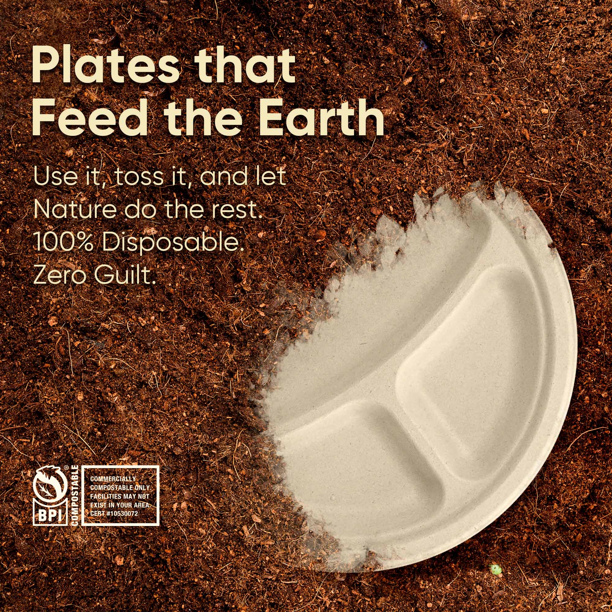Compostable Sugarcane Plates — 10", 3-Compartment, Round | Bagasse