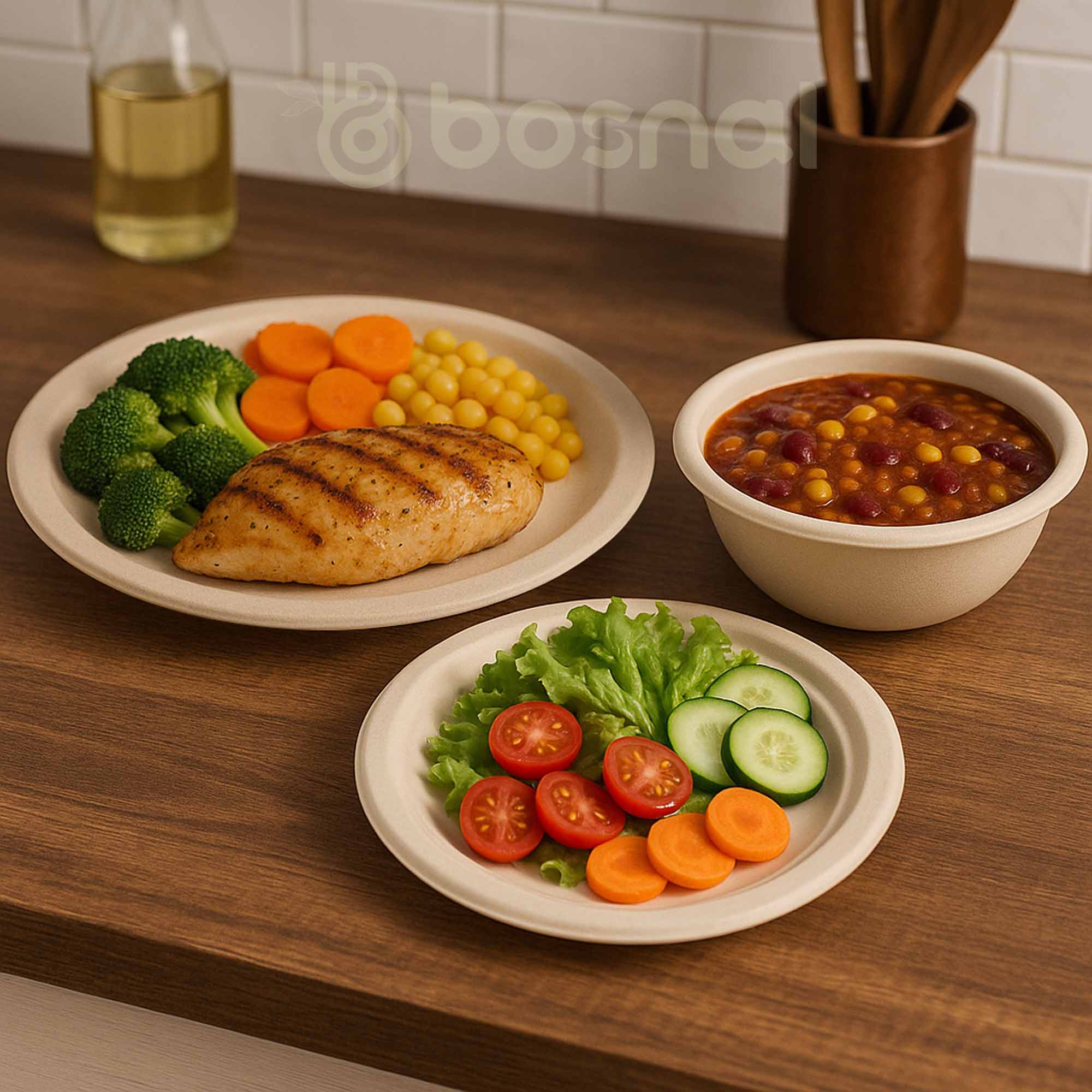 Compostable Sugarcane Dinnerware Set | 75-Piece | Plates & Bowls