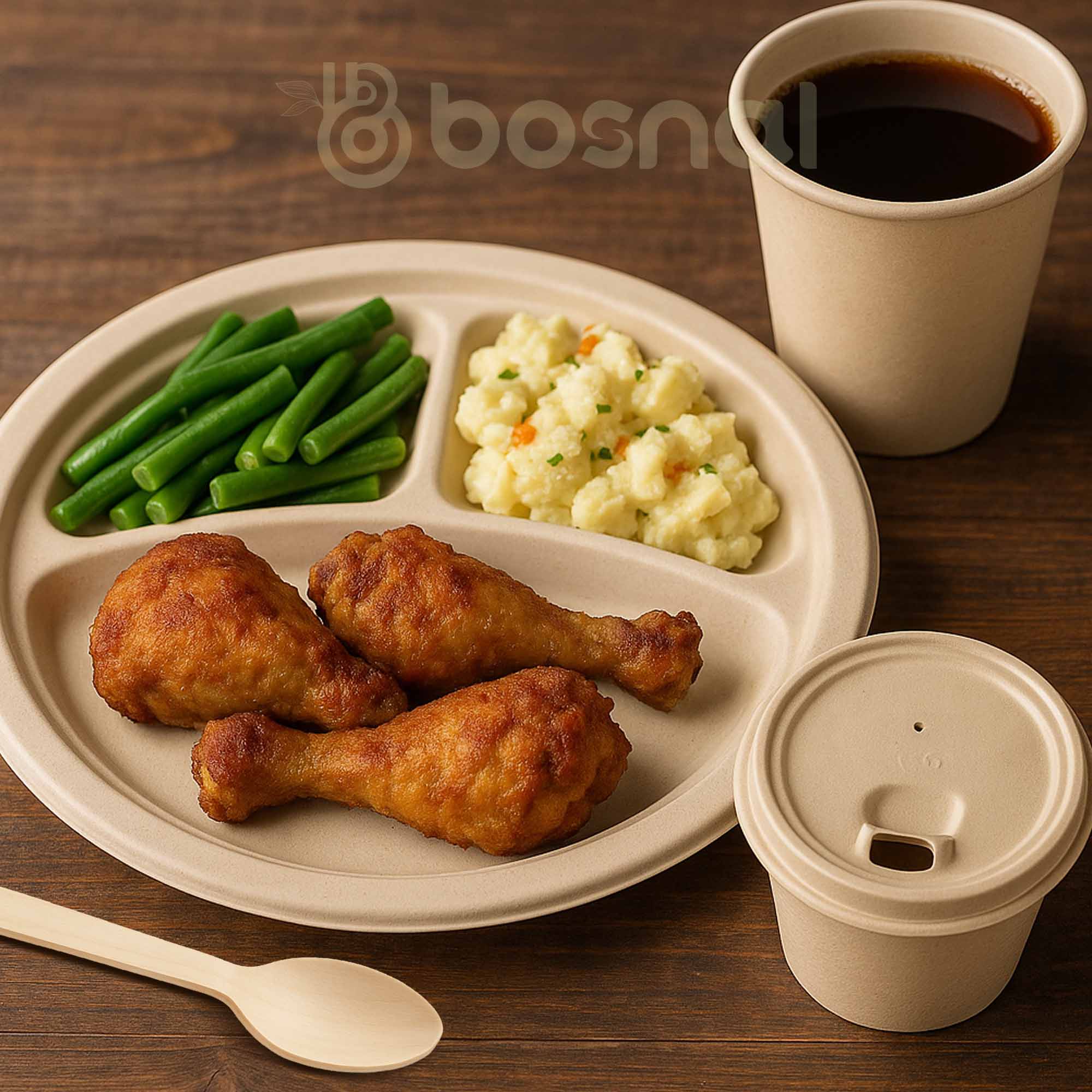 Compostable Sugarcane Dinnerware Set | 150-Piece | 3-Compartment Plates, Cups & Cutlery